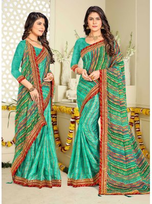 Fancy Fabric Bandhej Turquoise Casual Saree