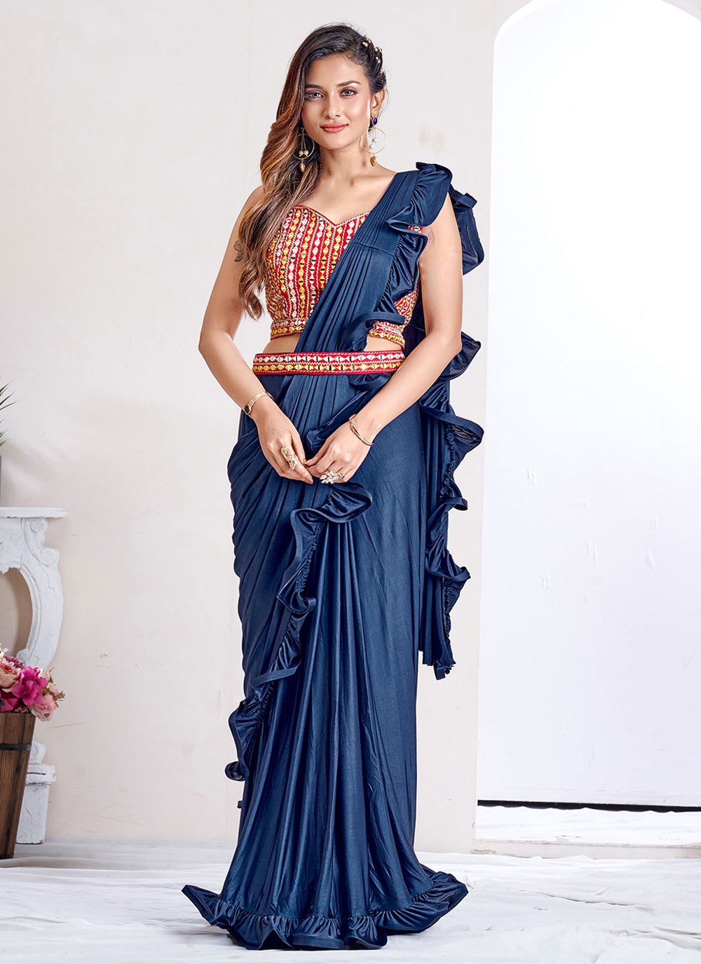 Chinnon pleated saree with Satin fabric... - TM Saree Gallery | Facebook