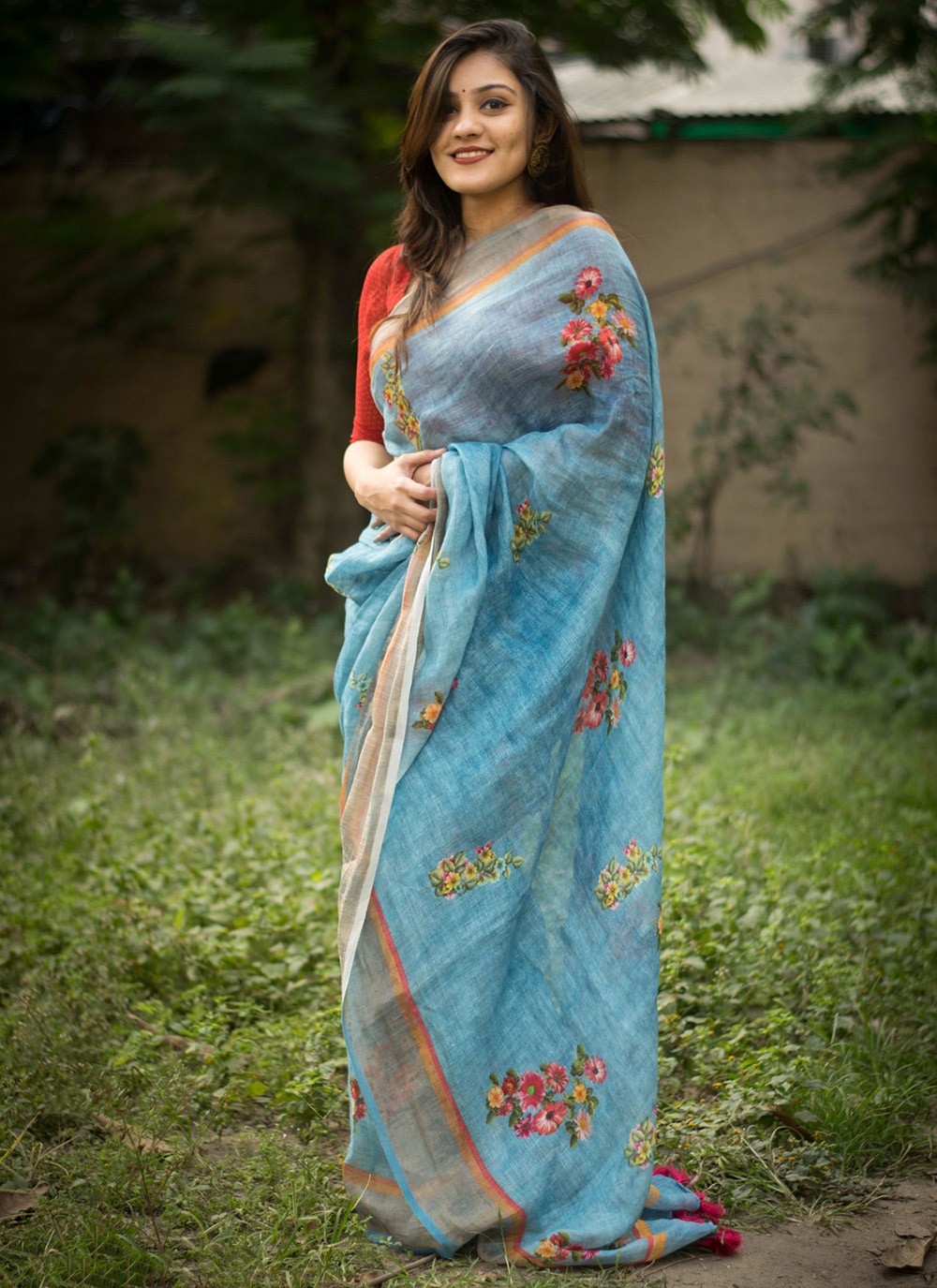 Fancy Fabric Classic Saree in Turquoise