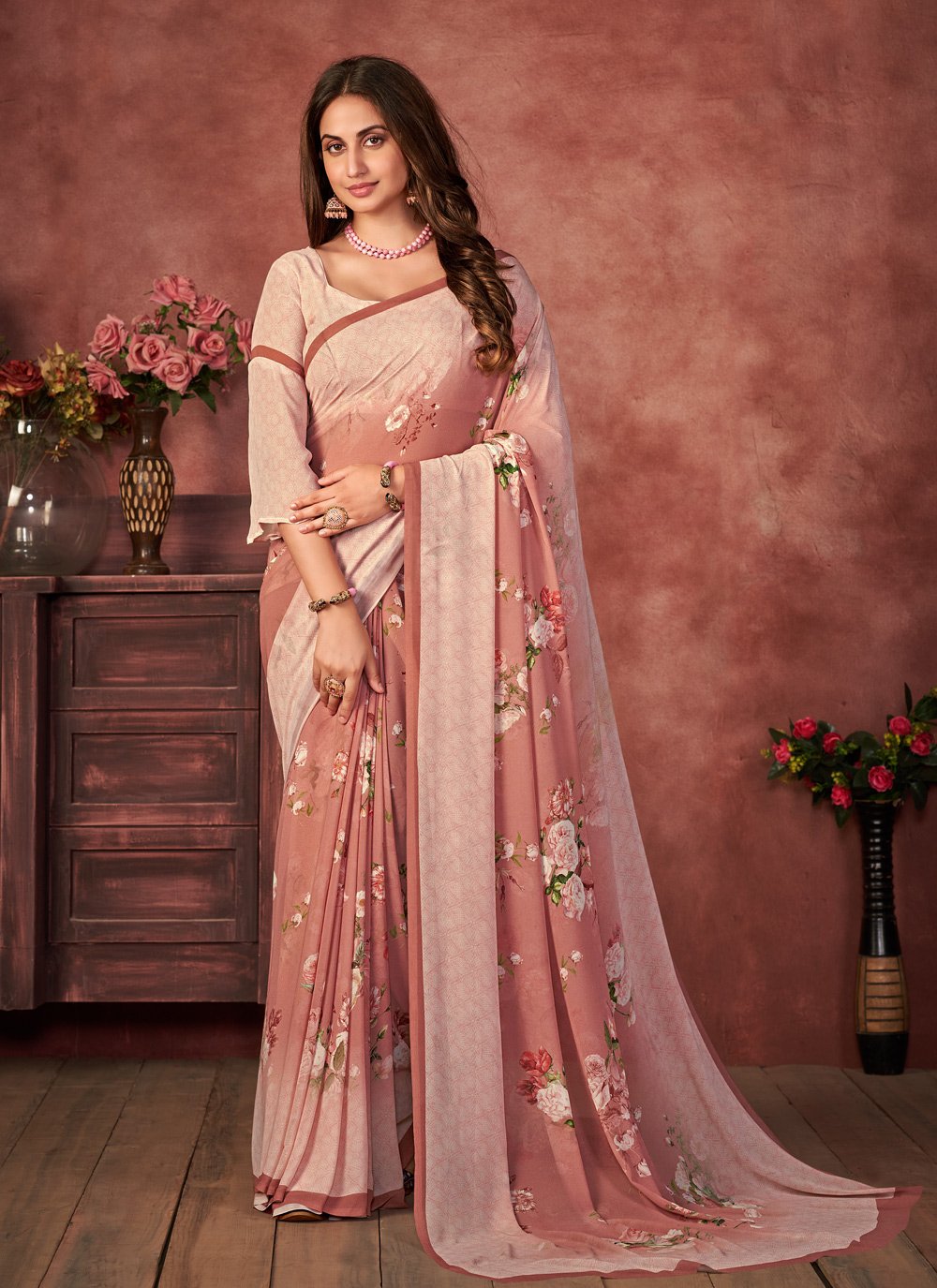 Fancy Fabric Digital Print Classic Designer Saree in Pink
