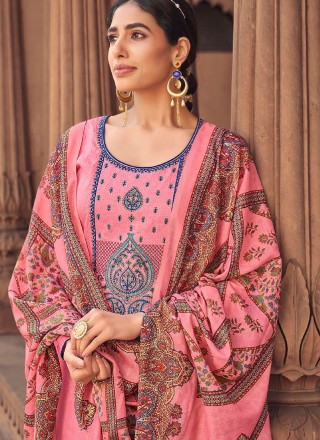 Fancy Fabric Embroidered Designer Pakistani Salwar Suit in Pink