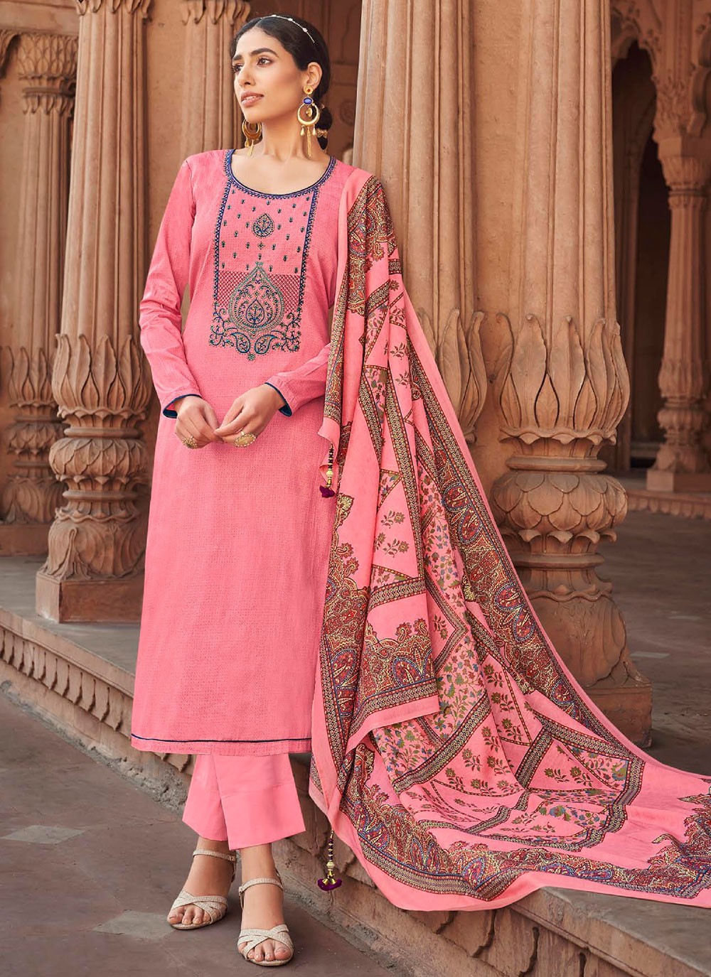 Fancy Fabric Embroidered Designer Pakistani Salwar Suit in Pink