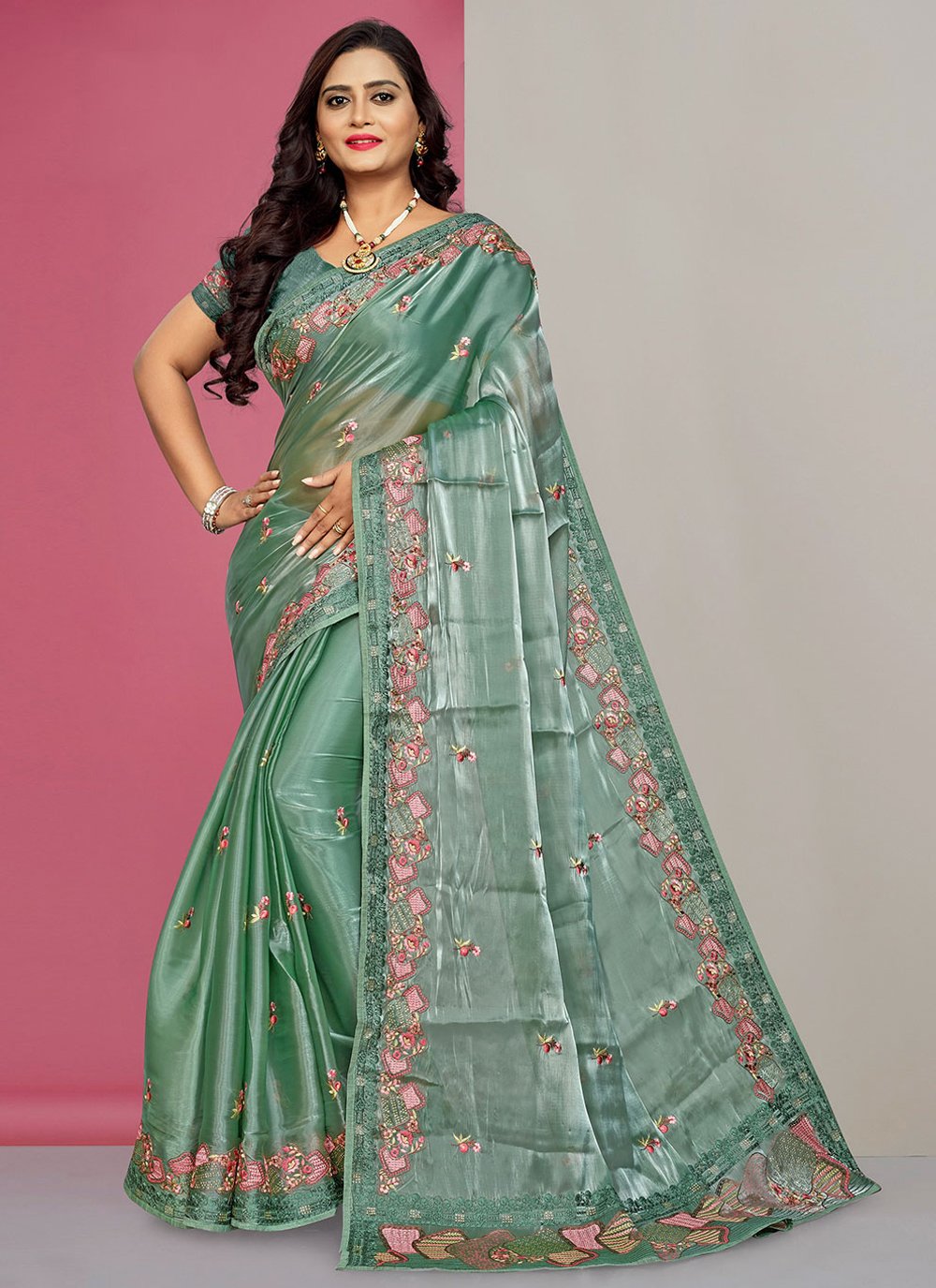 Fancy Fabric Green Embroidered Saree