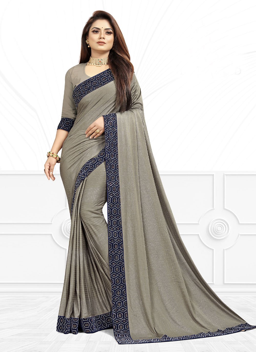 Fancy Fabric Grey Designer Contemporary Saree