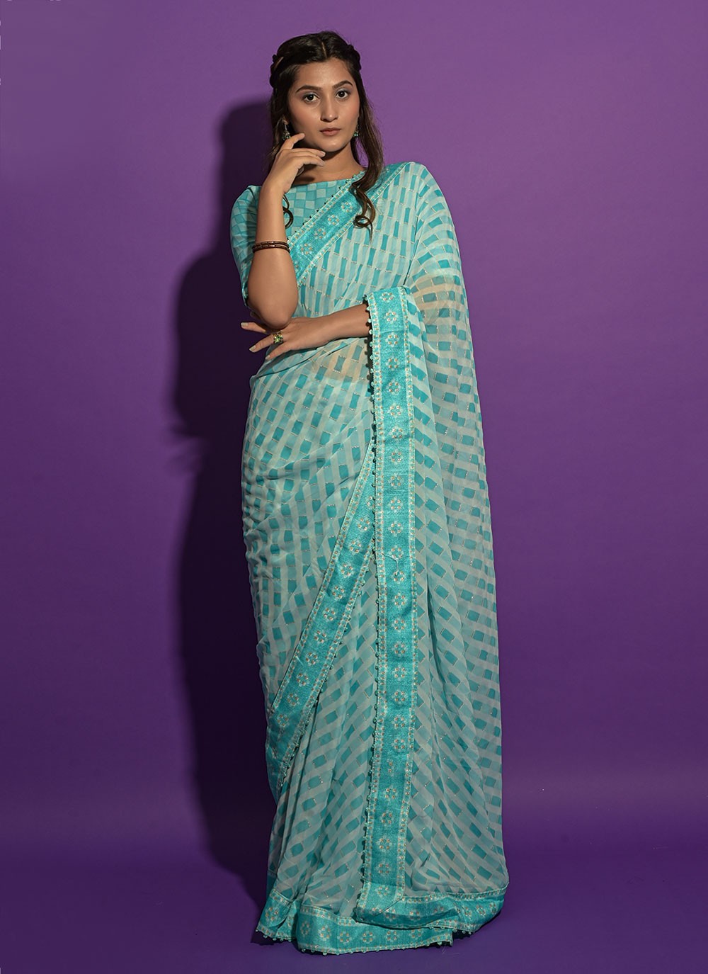 Fancy Fabric Print Blue Traditional Saree