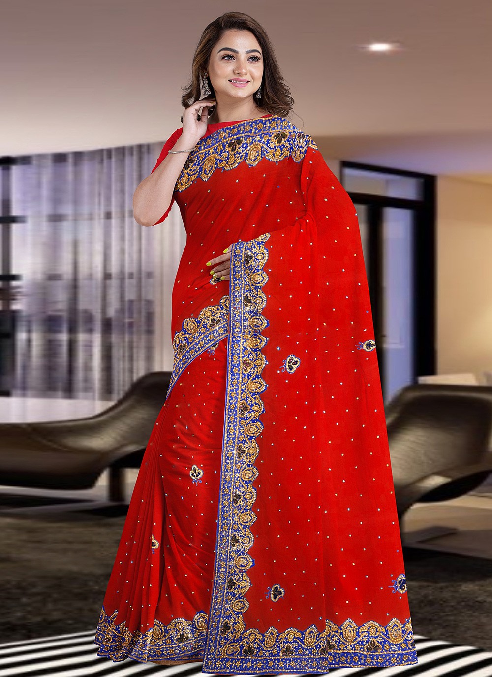 Fancy Georgette Designer Saree in Red