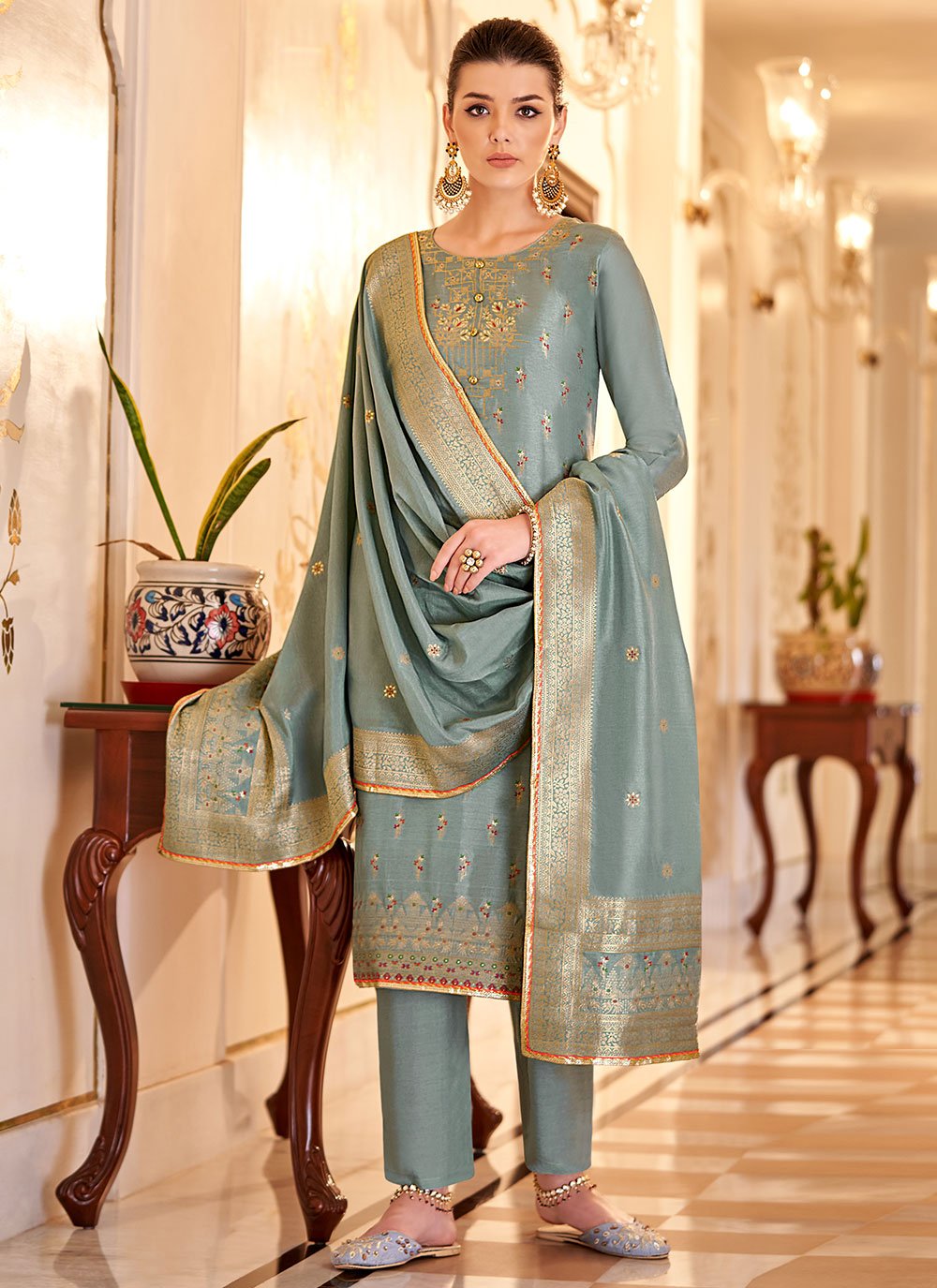 Georgette Beaded Silk Tunic and Palazzo Pants | Joyce Young Collections