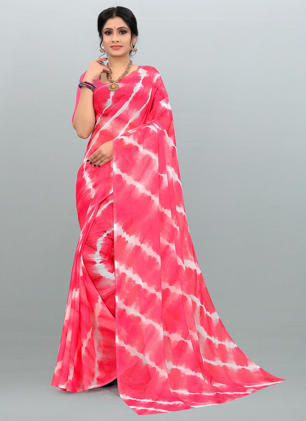 Faux Chiffon Contemporary Saree in Pink