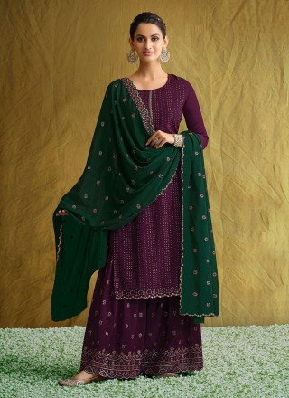Faux Chiffon Designer Pakistani Suit in Purple