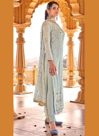 Faux Chiffon Embroidered Designer Straight Suit