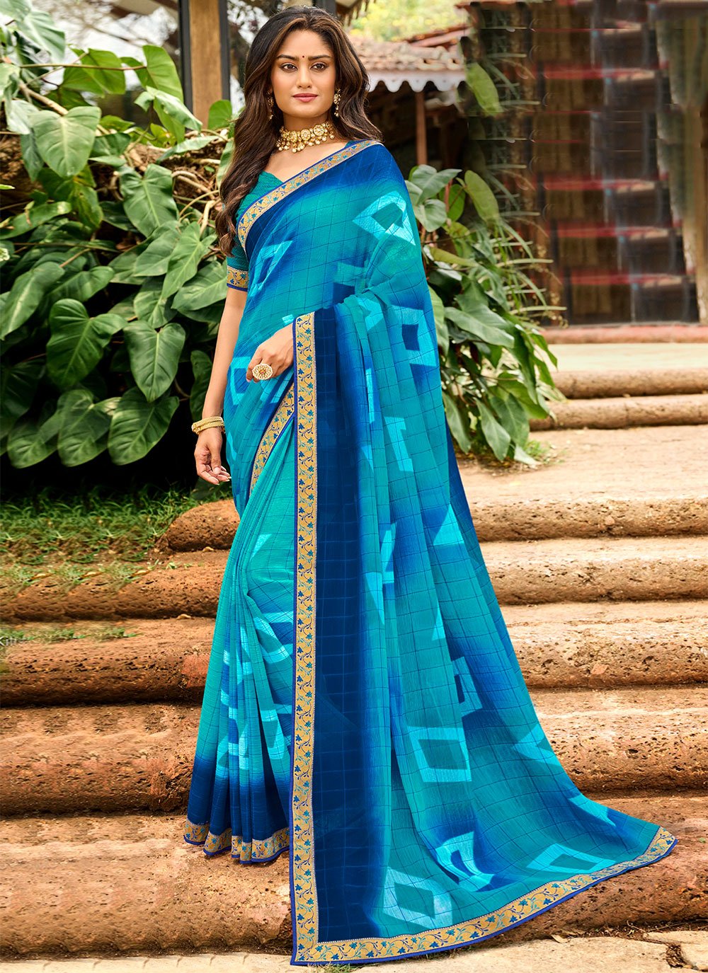 Faux Chiffon Multi Colour Printed Trendy Saree