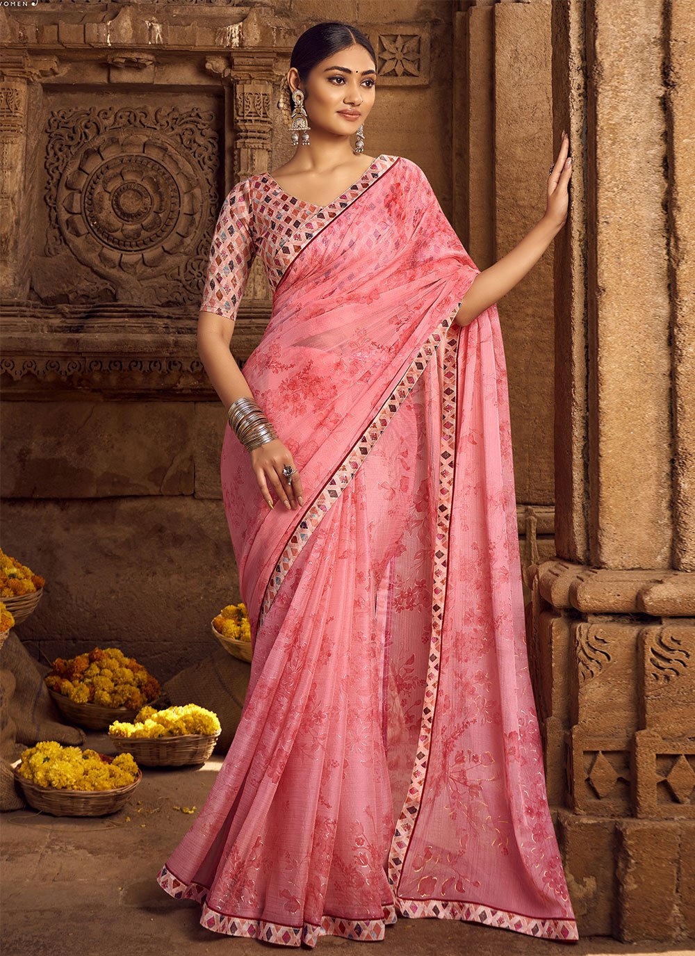 Dazzeling Printed Plain Cotton Saree With Zari Border, 6.3 m (with blouse  piece)