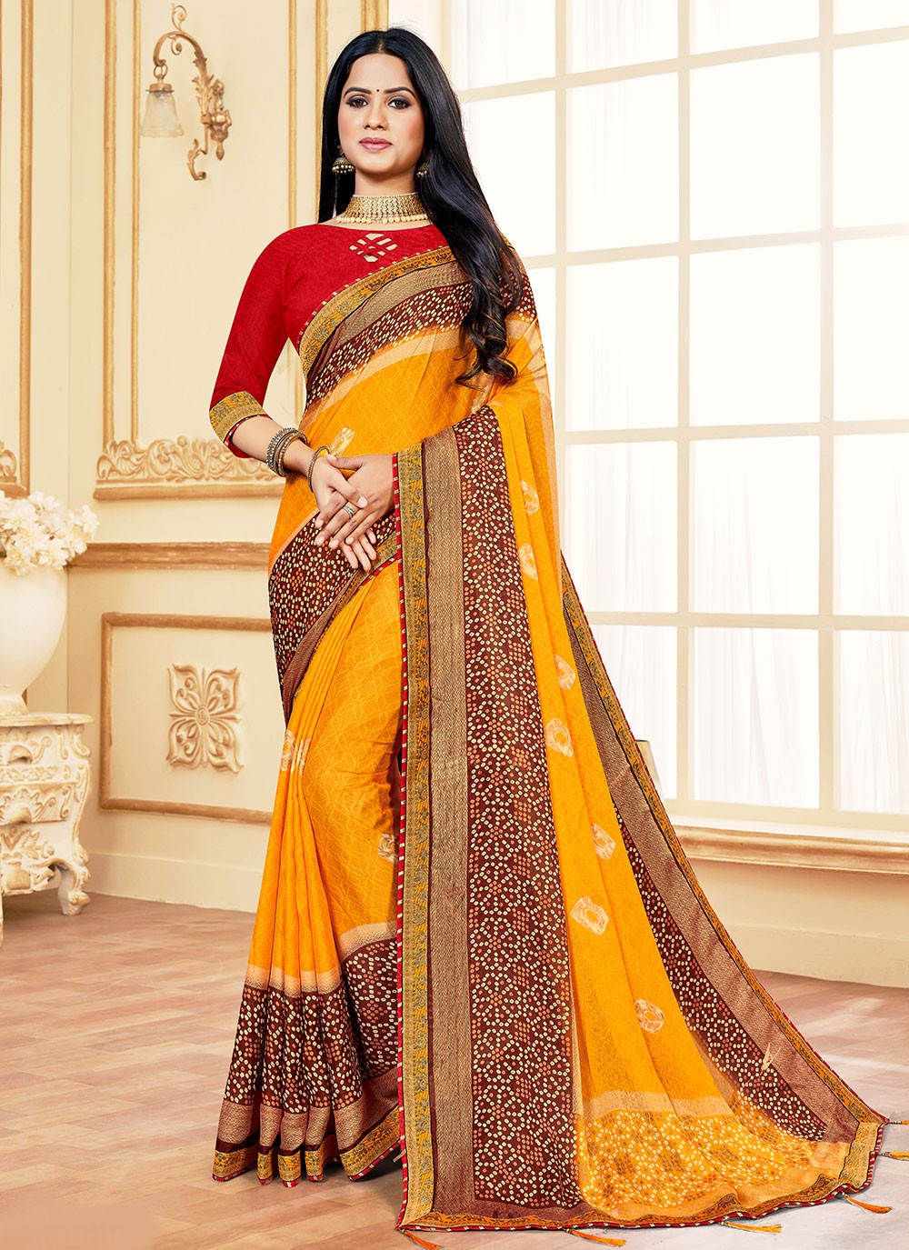 Buy Banarasi Silk Weaving Yellow Designer Traditional Saree Online : 251285  -