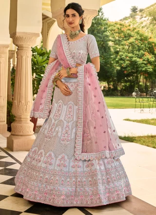 Faux Crepe Lehenga Choli in Blue