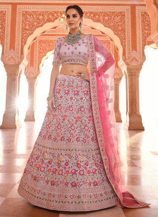 Women's Pink And Grey Net Embroidered Lehenga - Myracouture | Lehenga,  Salwar kameez, Anarkali