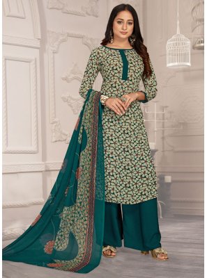 Faux Crepe Multi Colour Floral Print Salwar Suit