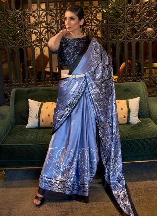 Faux Crepe Trendy Saree in Blue