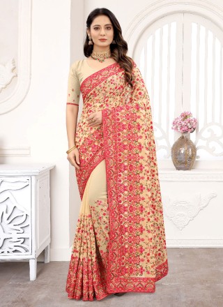 Faux Georgette Beige Designer Saree