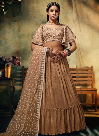 Faux Georgette Beige Plain Designer Long Lehenga Choli