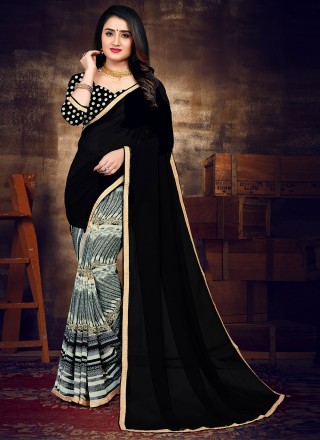 Outstanding Net And Georgette Half N Half Saree