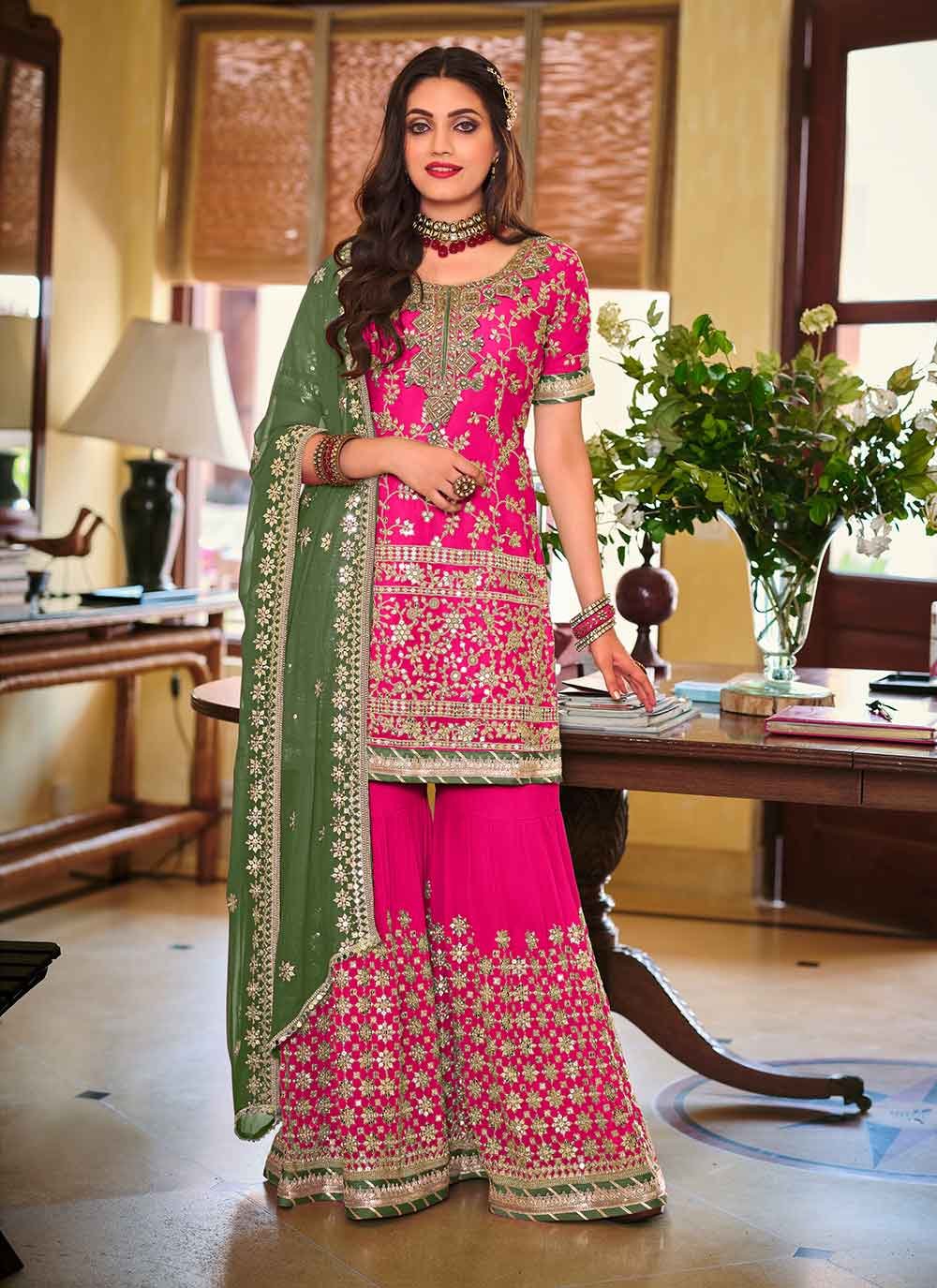 Faux Georgette Designer Pakistani Salwar Suit in Pink