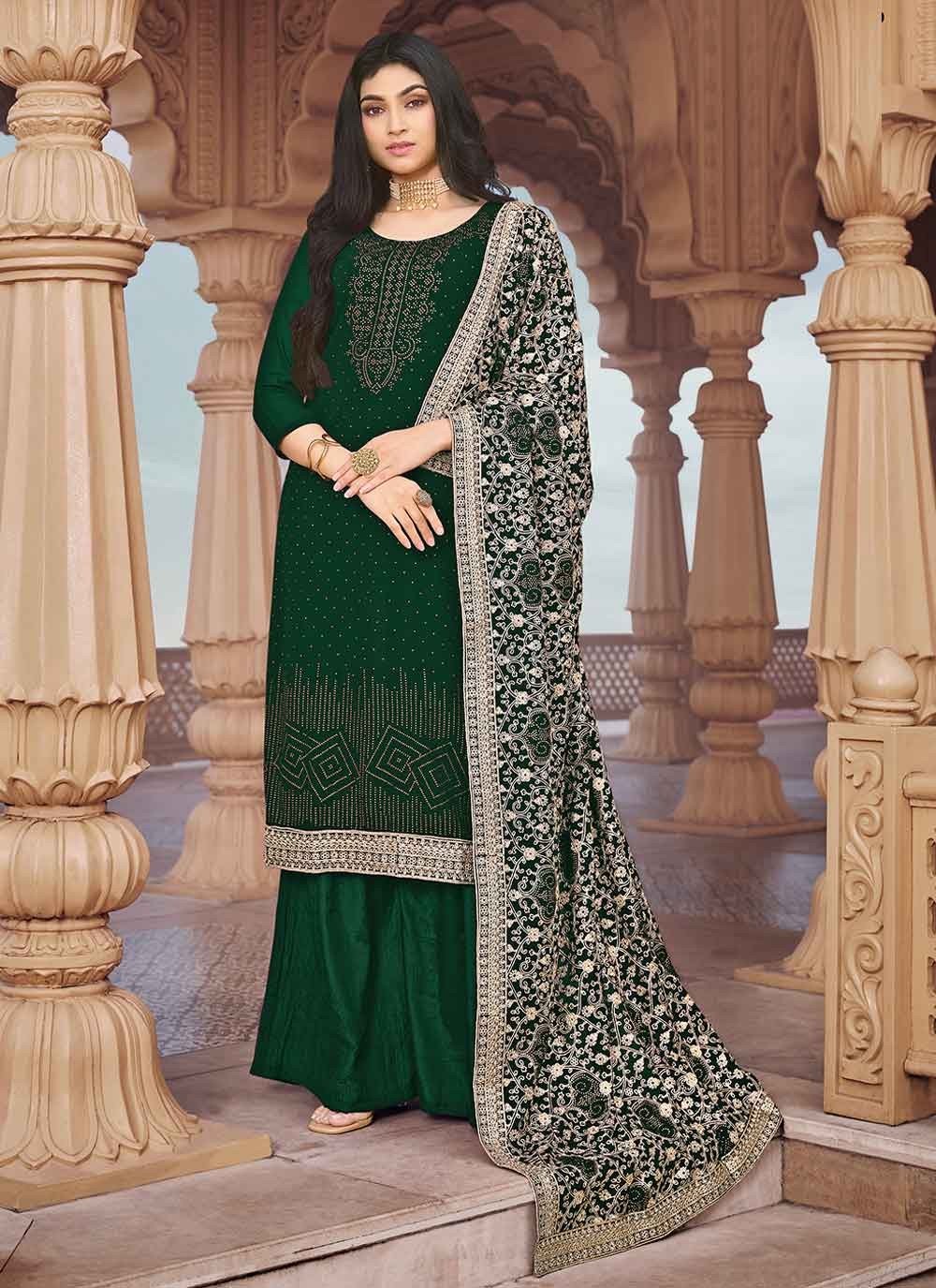 Faux Georgette Diamond Green Designer Pakistani Salwar Suit
