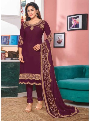 Faux Georgette Embroidered Churidar Salwar Suit