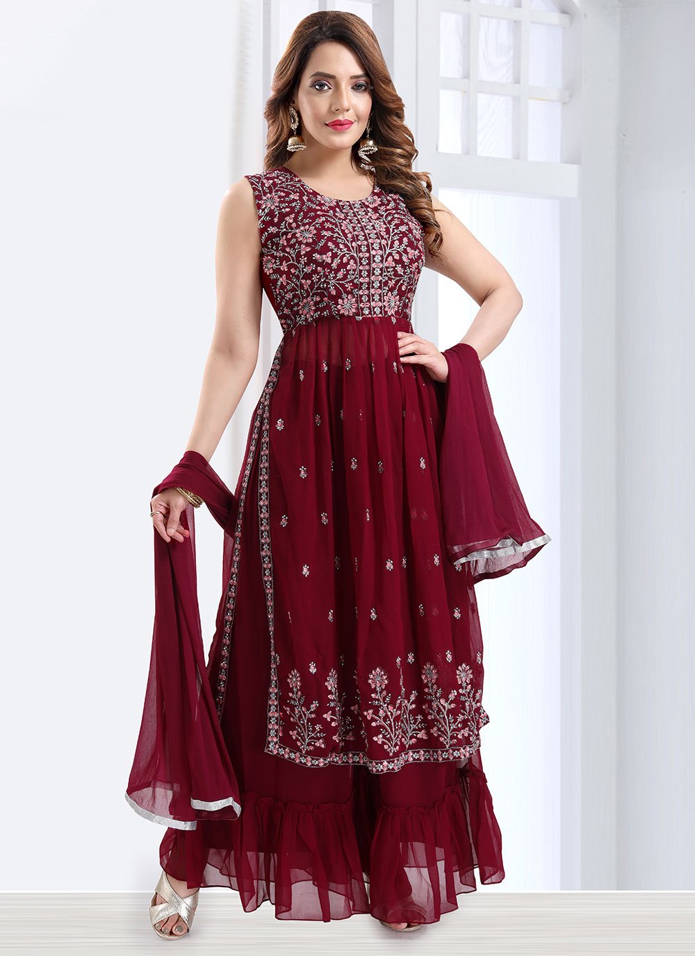 Faux Georgette Embroidered Designer Suit