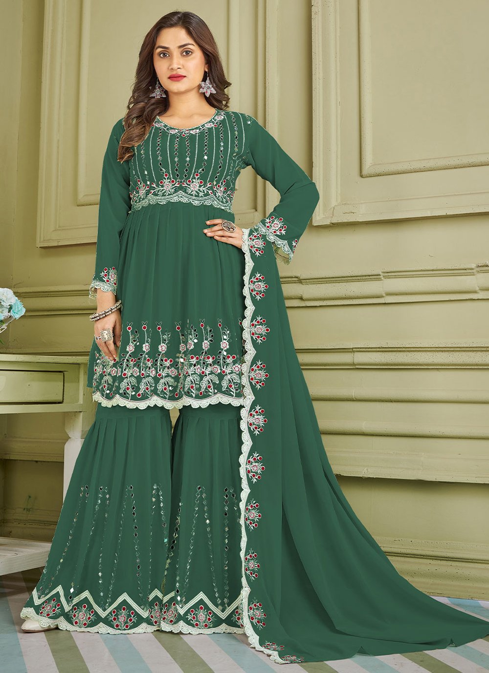 Faux Georgette Embroidered Palazzo Salwar Suit