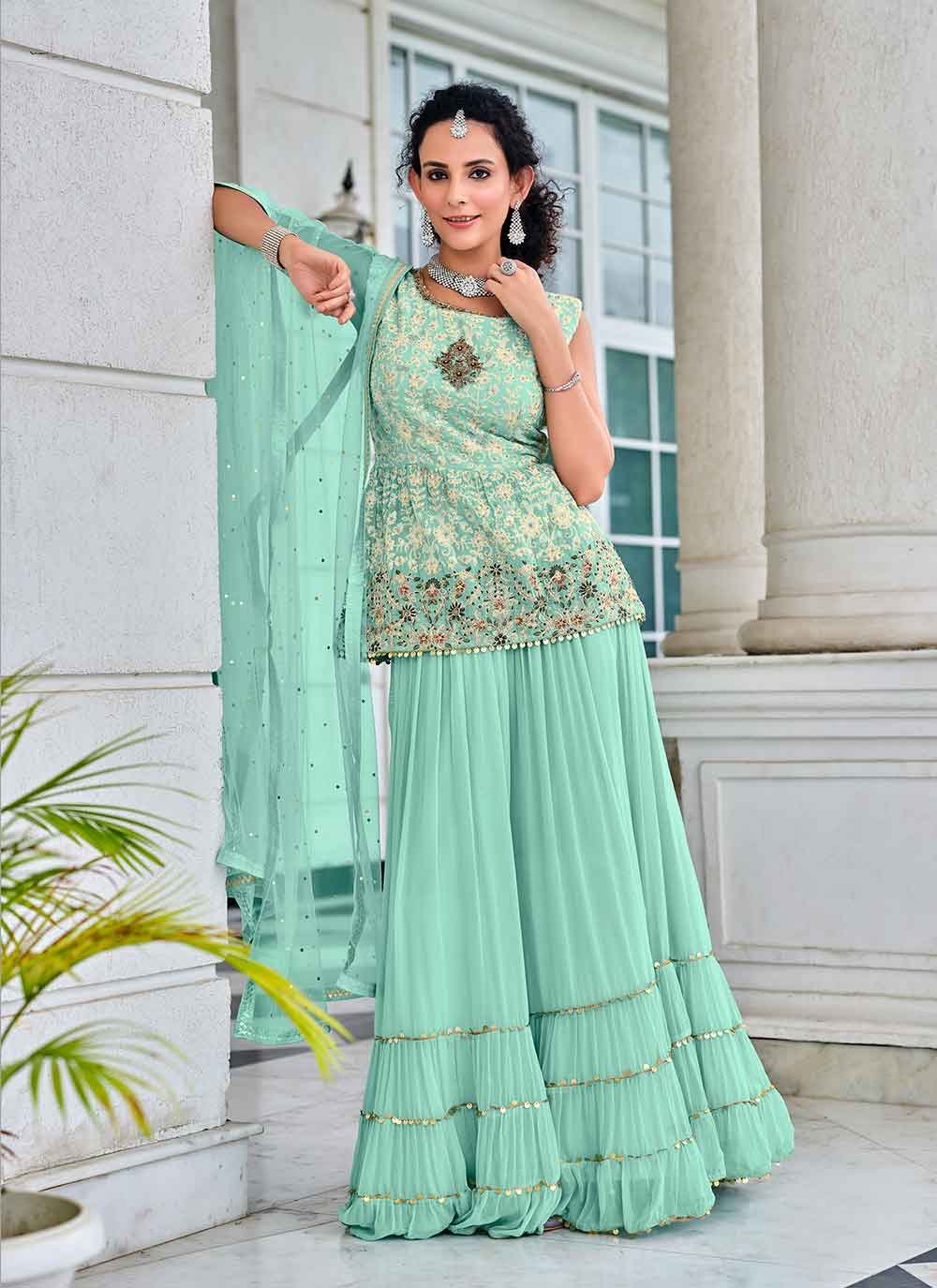 Faux Georgette Embroidered Readymade Suit