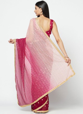 Faux Georgette Fancy Shaded Saree in Magenta and Pink