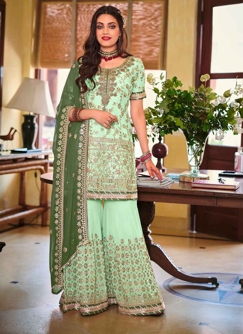 Faux Georgette Green Designer Pakistani Salwar Suit