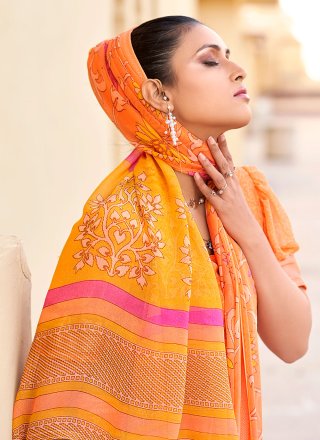 Faux Georgette Jacquard Work Peach Contemporary Style Saree