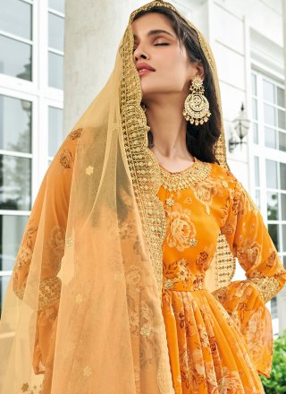 Faux Georgette Mustard Embroidered Designer Salwar Suit