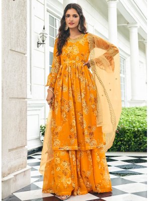 Faux Georgette Mustard Embroidered Designer Salwar Suit