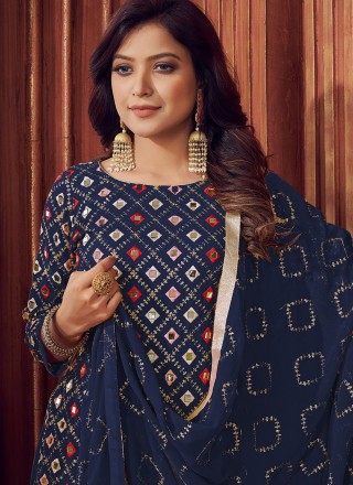 Faux Georgette Navy Blue Designer Pakistani Salwar Suit