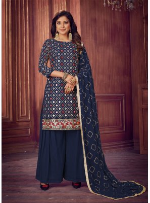 Faux Georgette Navy Blue Designer Pakistani Salwar Suit
