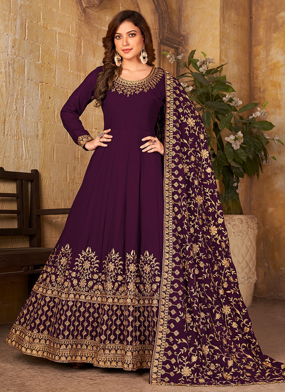 Faux Georgette Purple Floor Length Anarkali Salwar Suit