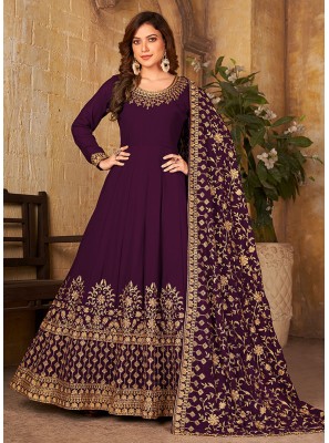 Faux Georgette Purple Floor Length Anarkali Salwar Suit