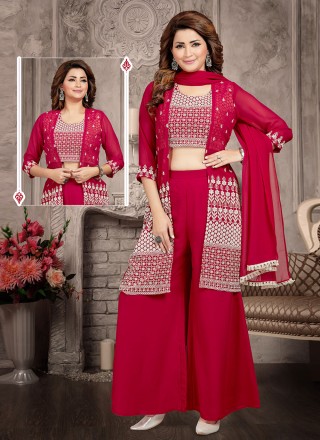 Faux Georgette Salwar Suit in Red
