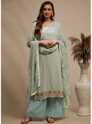 Faux Georgette Sea Green Designer Pakistani Suit
