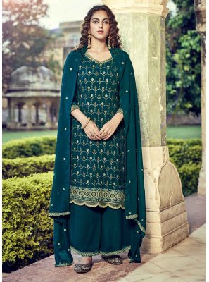 Faux Georgette Swarovski Green Designer Pakistani Salwar Suit