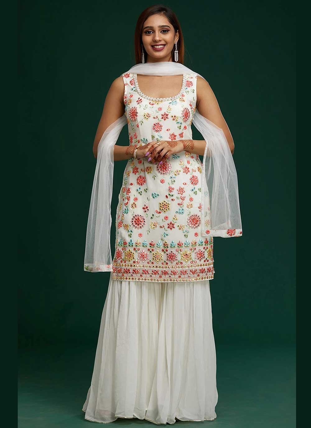 Faux Georgette White Palazzo Salwar Suit