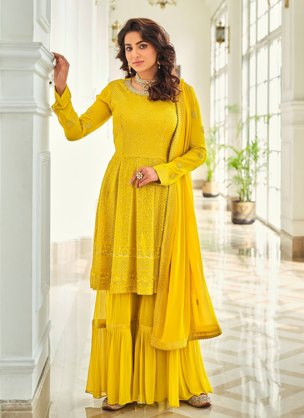 Faux Georgette Yellow Designer Pakistani Salwar Suit