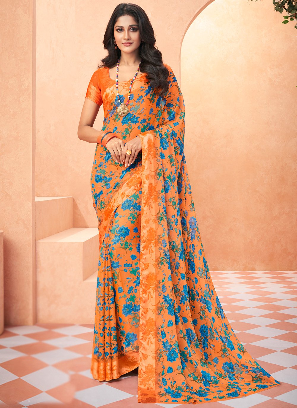 Casual Flower Print Sarees online shopping