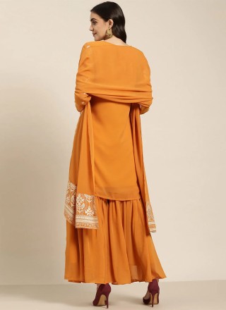 Foil Print Georgette Orange Pakistani Salwar Suit