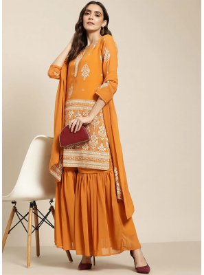 Foil Print Georgette Orange Pakistani Salwar Suit