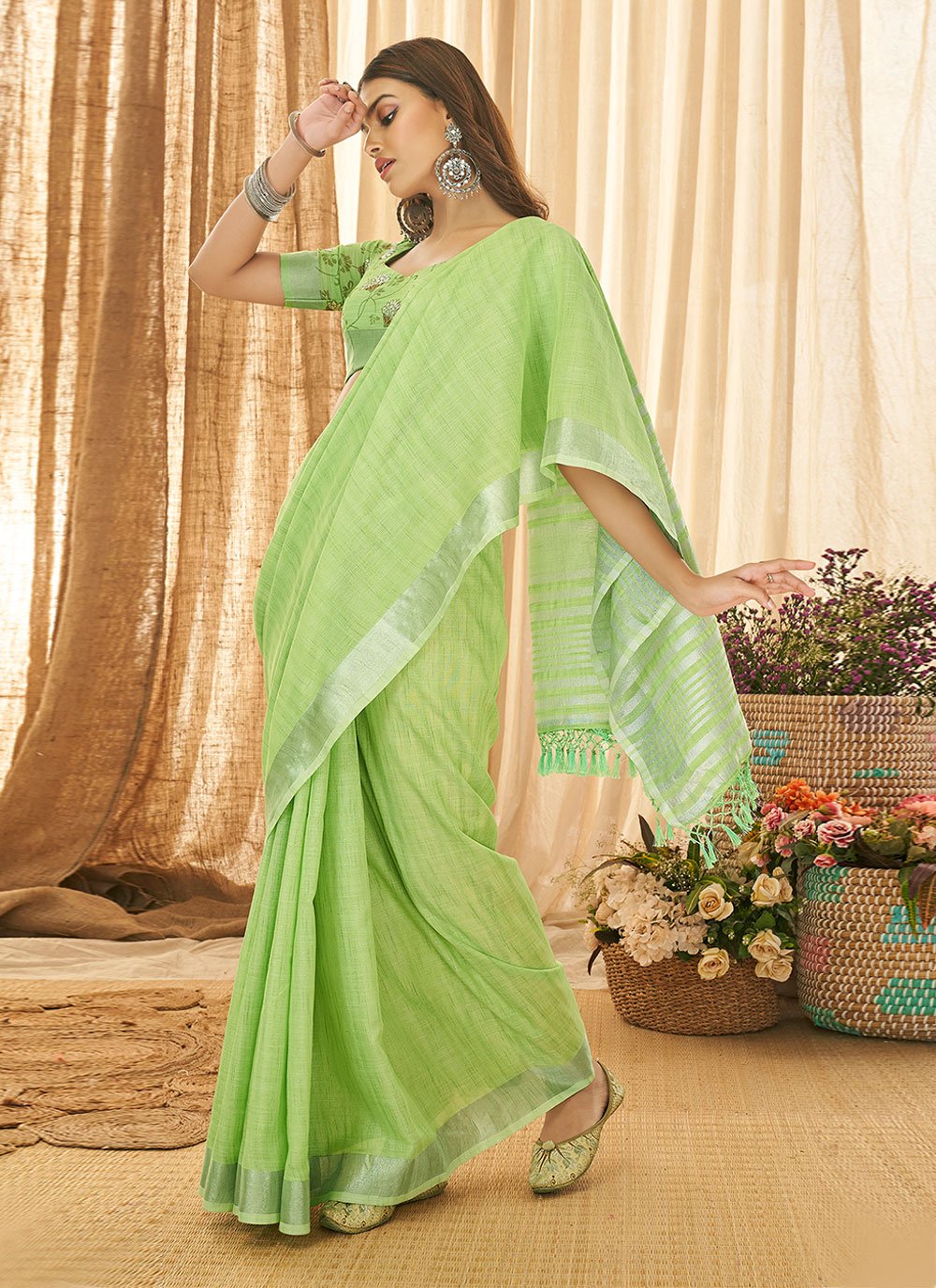 Foil Print Party Contemporary Style Saree