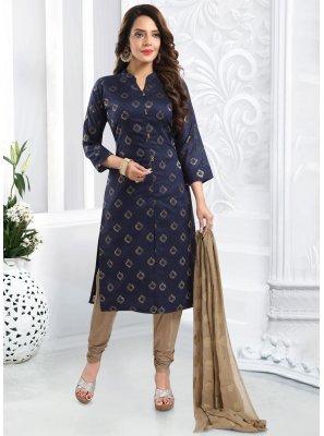 Foil Print Silk Blue Readymade Salwar Suit