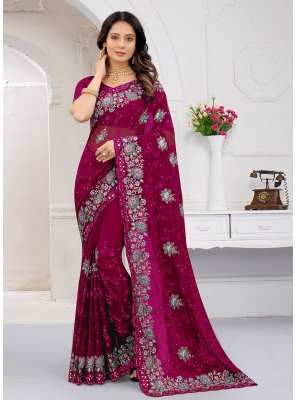 Georgette Contemporary Style Saree in Red